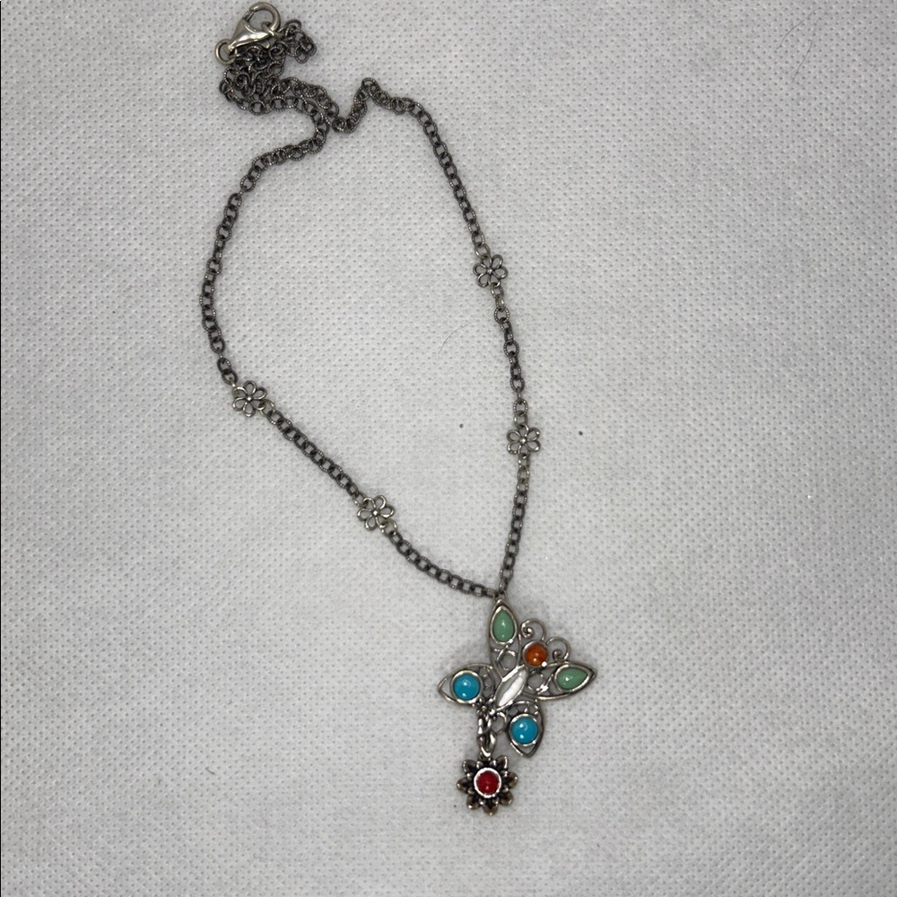NWOT Carolyn Pollack Sterling Silver Multi Gemstone Butterfly Flower Necklace - Picture 3 of 7